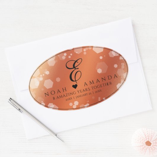 Elegant 8e Jubileum uit de Bronze Wedding Ovale Sticker (Envelop)