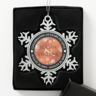 Elegant 8e Jubileum uit de Bronze Wedding Tin Sneeuwvlok Ornament