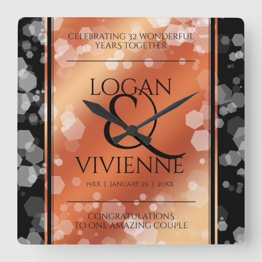 Elegant 8e Jubileum uit de Bronze Wedding Vierkante Klok (Voorkant)