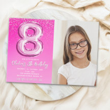 Elegant 8th Birthday Pink Number Balloon with phot