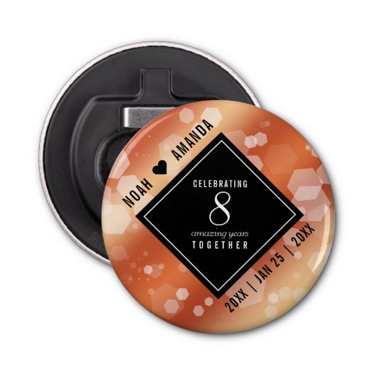 Elegant 8th Bronze Wedding Jubileum Button Flesopener (Voorkant)