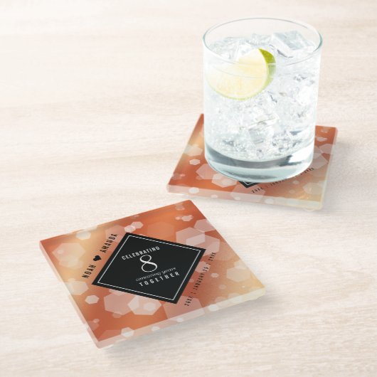 Elegant 8th Bronze Wedding Jubileum Celebration Glazen Onderzetter (Schuin)