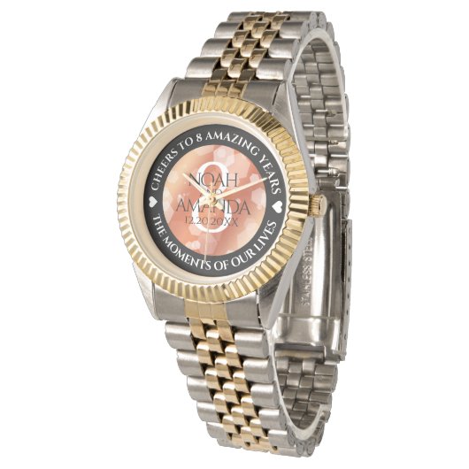 Elegant 8th Bronze Wedding Jubileum Celebration Horloge (Gekanteld)