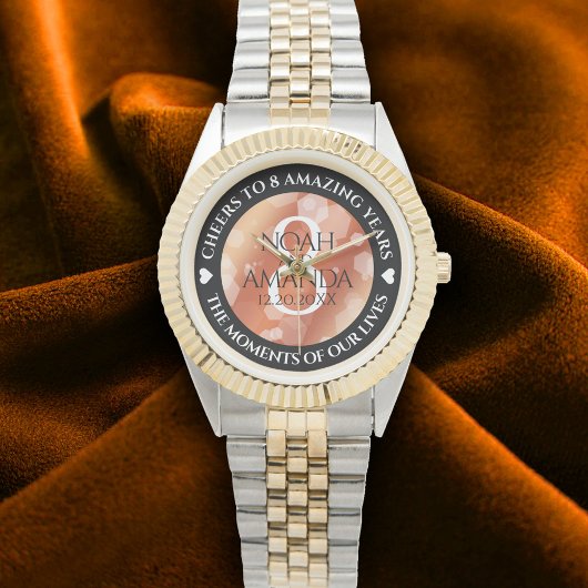 Elegant 8th Bronze Wedding Jubileum Celebration Horloge
