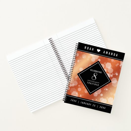 Elegant 8th Bronze Wedding Jubileum Celebration Notitieboek (Binnen)