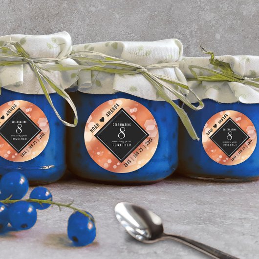 Elegant 8th Bronze Wedding Jubileum Celebration Ronde Sticker