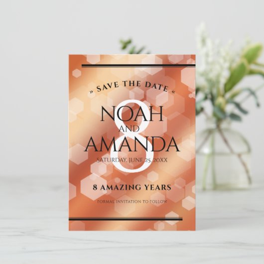 Elegant 8th Bronze Wedding Jubileum Celebration Save The Date (Staand voorkant)