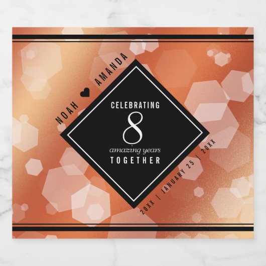 Elegant 8th Bronze Wedding Jubileum Celebration Sparkling Wijnetiket (Enkel label)
