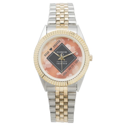 Elegant 8th Bronze Wedding Jubileum Horloge (Voorkant)