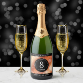 Elegant 8th Bronze Wedding Jubileum Sparkling Wijnetiket