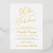 Elegant 90 en fantastisch 90ste verjaardagsfeest folie uitnodiging (Voorkant)