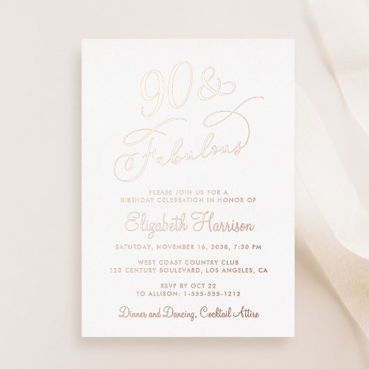 Elegant 90 en fantastisch 90ste verjaardagsfeest folie uitnodiging