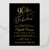 Elegant 90 en fantastisch zwart 90ste verjaardagsf folie uitnodiging (Voorkant)