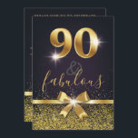 Elegant 90 & Fabulous Gold Glitter 90th Birthday Kaart<br><div class="desc">Elegant Stylish Black and Gold 90th Birthday Invitation. Ontwerpkenmerken van goudglitter en gouden dunne boog aan de voorzijde en goudfolie 90. Voeg partijdetails op de achterkant toe.</div>