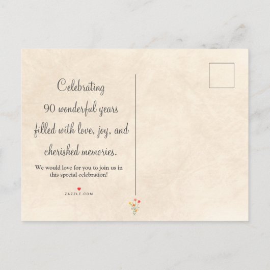 Elegant 90 Save The Date - Bloemen 90ste verjaarda Aankondigingskaart (Achterkant)