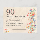 Elegant 90 Save The Date - Bloemen 90ste verjaarda Aankondigingskaart (Voorkant)