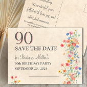Elegant 90 Save The Date - Bloemen 90ste verjaarda Aankondigingskaart