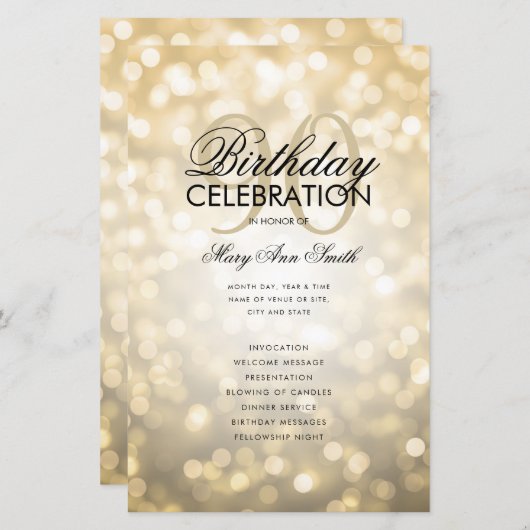 Elegant 90 Verjaardagsprogramma Lights Gold Menu (Voorkant / Achterkant)