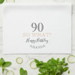 Elegant 90, wat grappig citeert 90th Birthday Theedoek<br><div class="desc">Elegant 90. Wat grappig citeert 90th Birthday keukenhanddoek. Het inspirerend en grappige citaat 90 dus wat. Maak je eigen keukenhanddoek voor de 90ste verjaardag voor haar of voor hem en personaliseer je met jouw naam en leeftijd. Geweldig voor iemand met een gevoel van humor.</div>