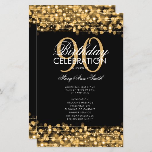 Elegant 90e verjaardag Programma Gold met menu (Voorkant / Achterkant)