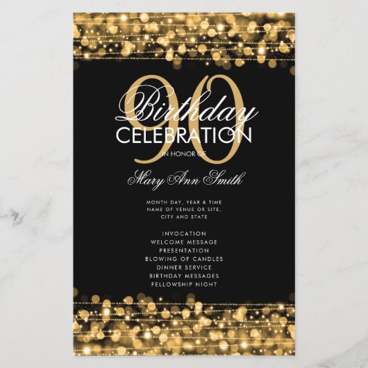 Elegant 90e verjaardag Programma Gold met menu (Voorkant)
