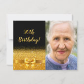 Elegant 90e verjaardag uitnodiging zwarte gouden f (Voorkant)