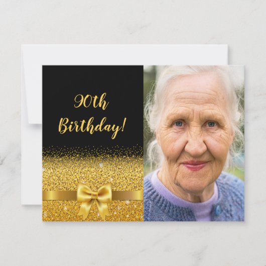 Elegant 90e verjaardag uitnodiging zwarte gouden f (Voorkant)