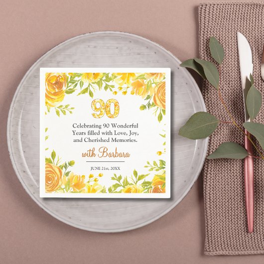 Elegant 90e verjaardagsfeest - Yellow Roses Decor Servet