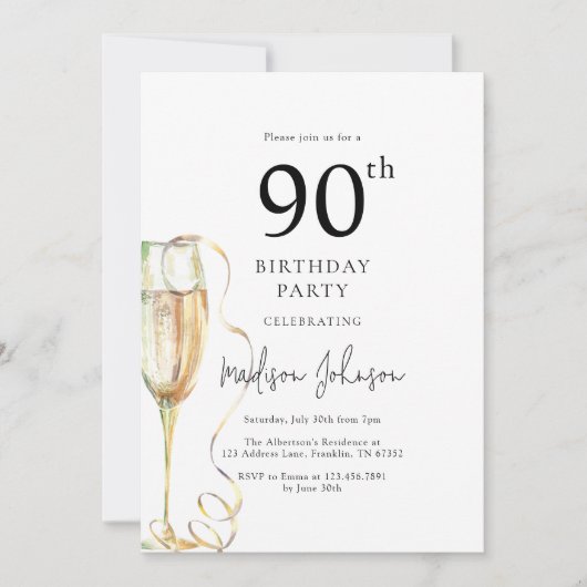 Elegant 90ste verjaardagsfeest kaart (Voorkant)