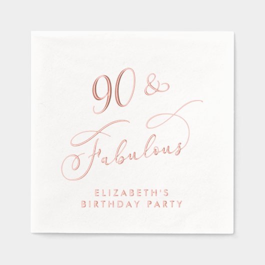 Elegant 90ste verjaardagsfeest Roos Gold Folie Servetten (Voorkant)