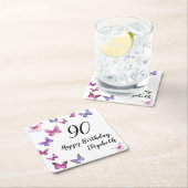 Elegant 90th Birthday Butterflies Custom Name Kartonnen Onderzetters (Insitu)