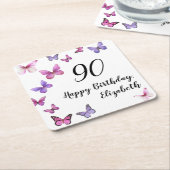 Elegant 90th Birthday Butterflies Custom Name Kartonnen Onderzetters (Schuin)
