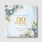 Elegant 90th Birthday Dusty Blue Floral Frame Book Gastenboek (Voorkant)