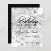 Elegant 90th Birthday Floral Silver White Invite (Voorkant / Achterkant)
