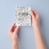 Elegant 90th Birthday Floral Silver White Invite Flyer (Hand)