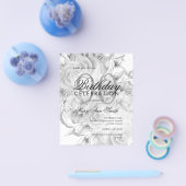 Elegant 90th Birthday Floral Silver White Invite Flyer (Enkel)