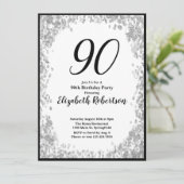 Elegant 90th Birthday Invitation For Her in Silver Kaart (Staand voorkant)