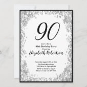 Elegant 90th Birthday Invitation For Her in Silver Kaart (Voorkant)