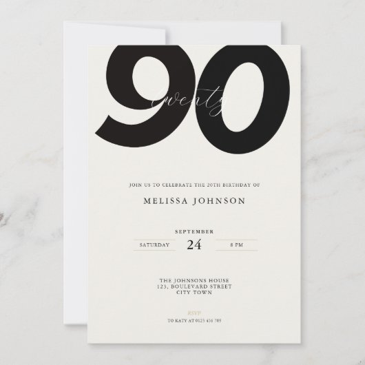 Elegant 90th Birthday Invitation - Minimal Style Kaart (Voorkant)