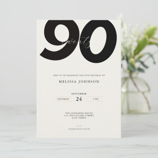 Elegant 90th Birthday Invitation - Minimal Style Kaart (Staand voorkant)