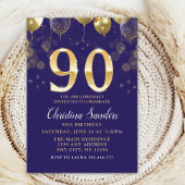 Elegant 90th Birthday Invitation with Gold Glitter Kaart