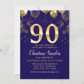 Elegant 90th Birthday Invitation with Gold Glitter Kaart (Voorkant)