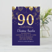 Elegant 90th Birthday Invitation with Gold Glitter Kaart (Staand voorkant)