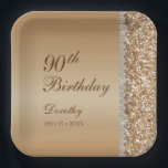 Elegant 90th Birthday Papieren Bordje<br><div class="desc">Deze elegante en luxe vierkante goudglitter en diamantzijdige 9-inch papieren borden zijn ideaal voor uw viering. Hun chic- en moderne lettertypen zijn helder en helder en maken ze uniek en eenvormig,  net zoals je geliefde.</div>