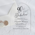 Elegant 90th Birthday Party Acryl Uitnodigingen<br><div class="desc">Chic heldere acryl uitnodiging voor haar 90ste verjaardag partij met "90 & Fabulous" en haar naam in elegante scripts en de partij details in eenvoudige,  moderne typografie.</div>