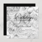 Elegant 90th Birthday Party Floral Silver White (Voorkant / Achterkant)