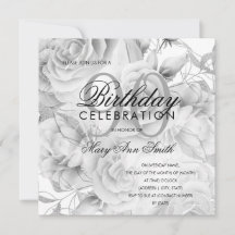 Elegant 90th Birthday Party Floral Silver White