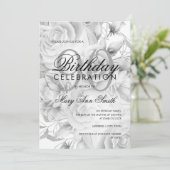 Elegant 90th Birthday Party Floral Silver White Kaart (Staand voorkant)
