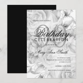 Elegant 90th Birthday Party Floral Silver White Kaart (Voorkant / Achterkant)