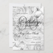 Elegant 90th Birthday Party Floral Silver White